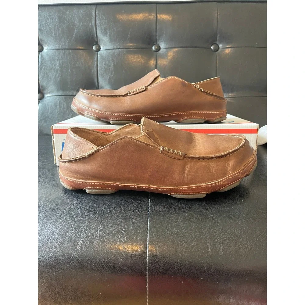 OluKai Moloa Brown Leather Slip On Loafers
